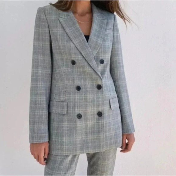 ARITZIA BABATON Samuel Blazer Double Breasted Glencheck Plaid Black White 2 - Picture 1 of 14